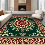 Deep Teal Crimson Medallion Border Rug