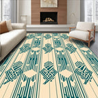 Cream Teal Geometric Diamond Stripes Rug