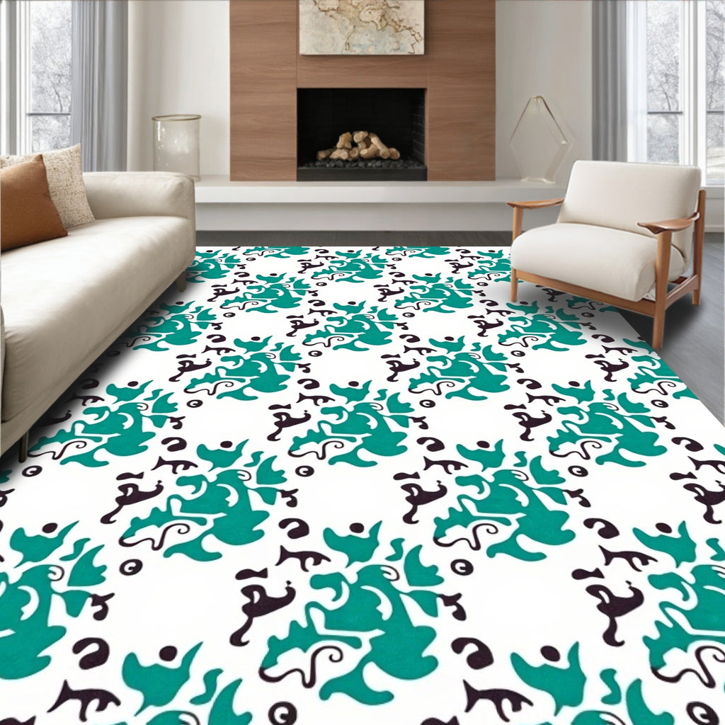 Teal and Black Abstract Organic Forms Rug