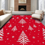 Red White Christmas Tree Snowflakes Rug
