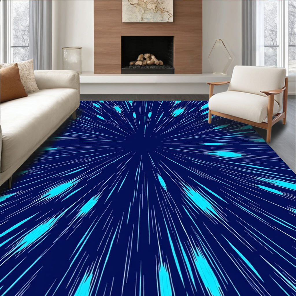 Electric Blue Burst Radial Lines Rug