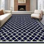 Navy Cream Interlocking Lattice Rug