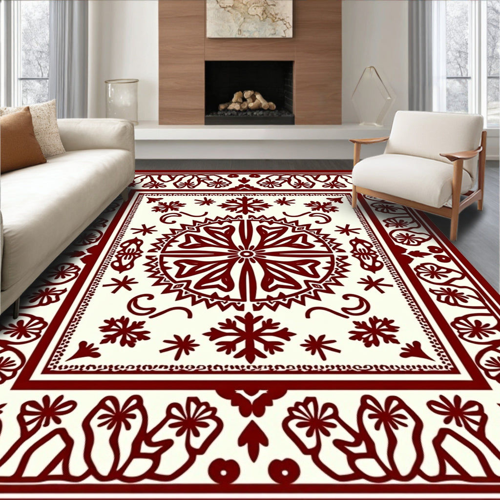 Deep Red Stylized Floral Medallion Rug