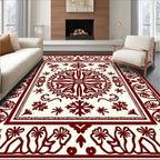 Deep Red Stylized Floral Medallion Rug
