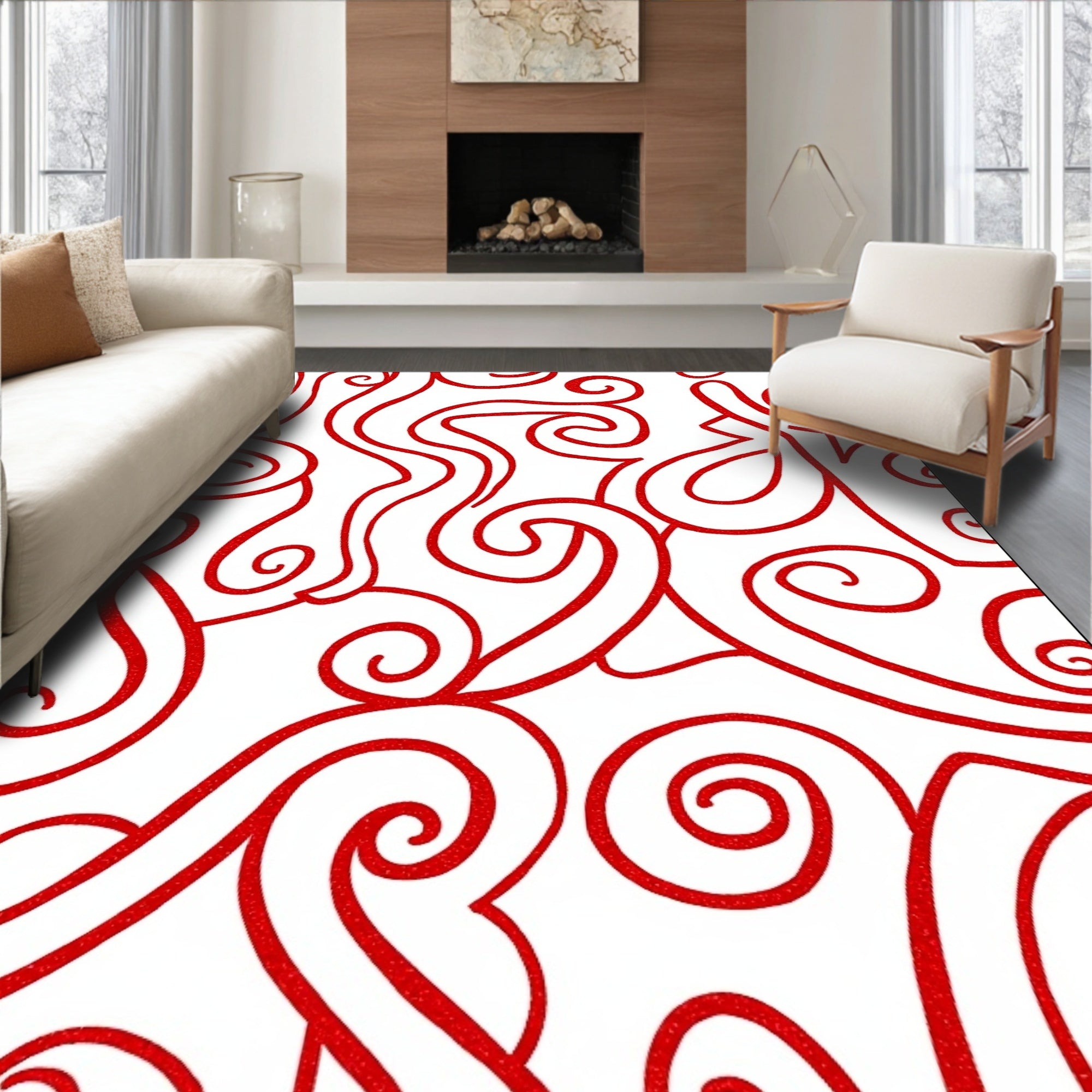 Crimson Swirl Abstract Art Rug
