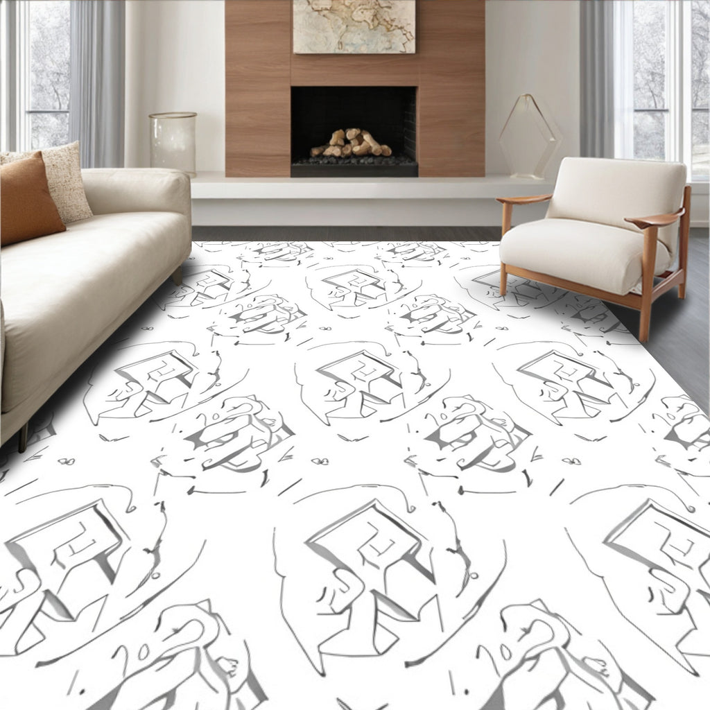 Angular Futuristic Face Outline Rug