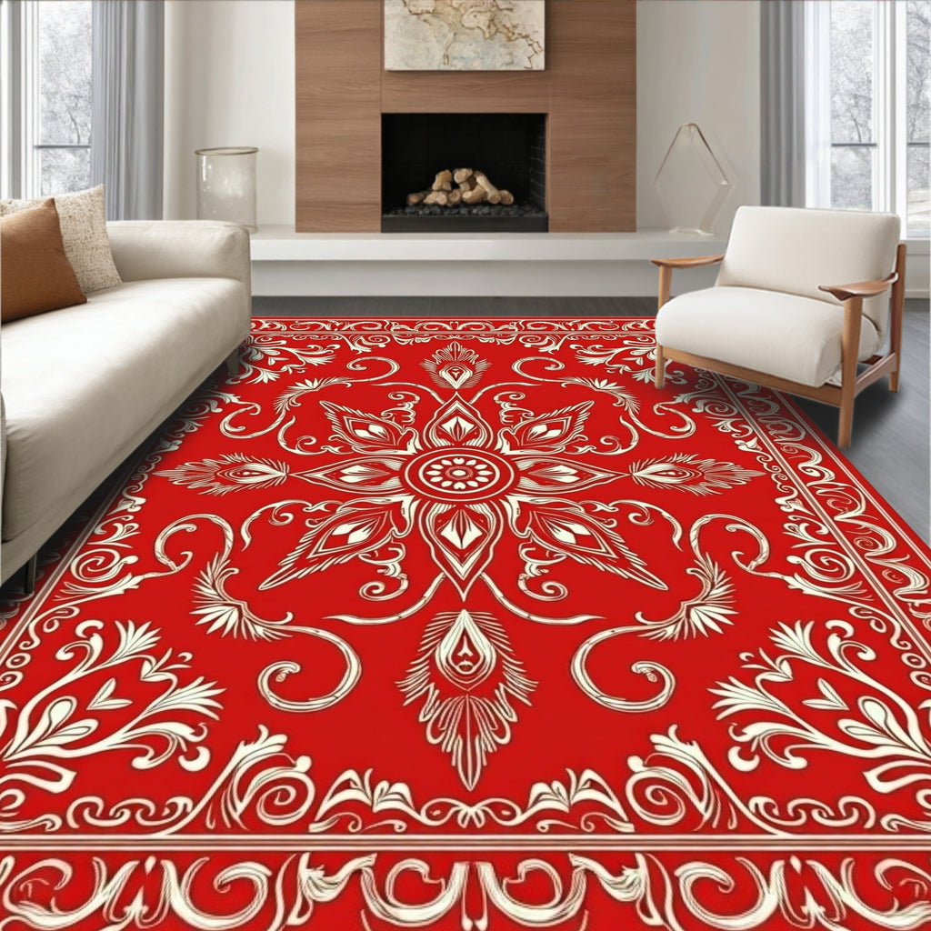 Crimson Floral Medallion Intricate Rug