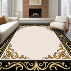 Black Gold Filigree Scroll Border Rug