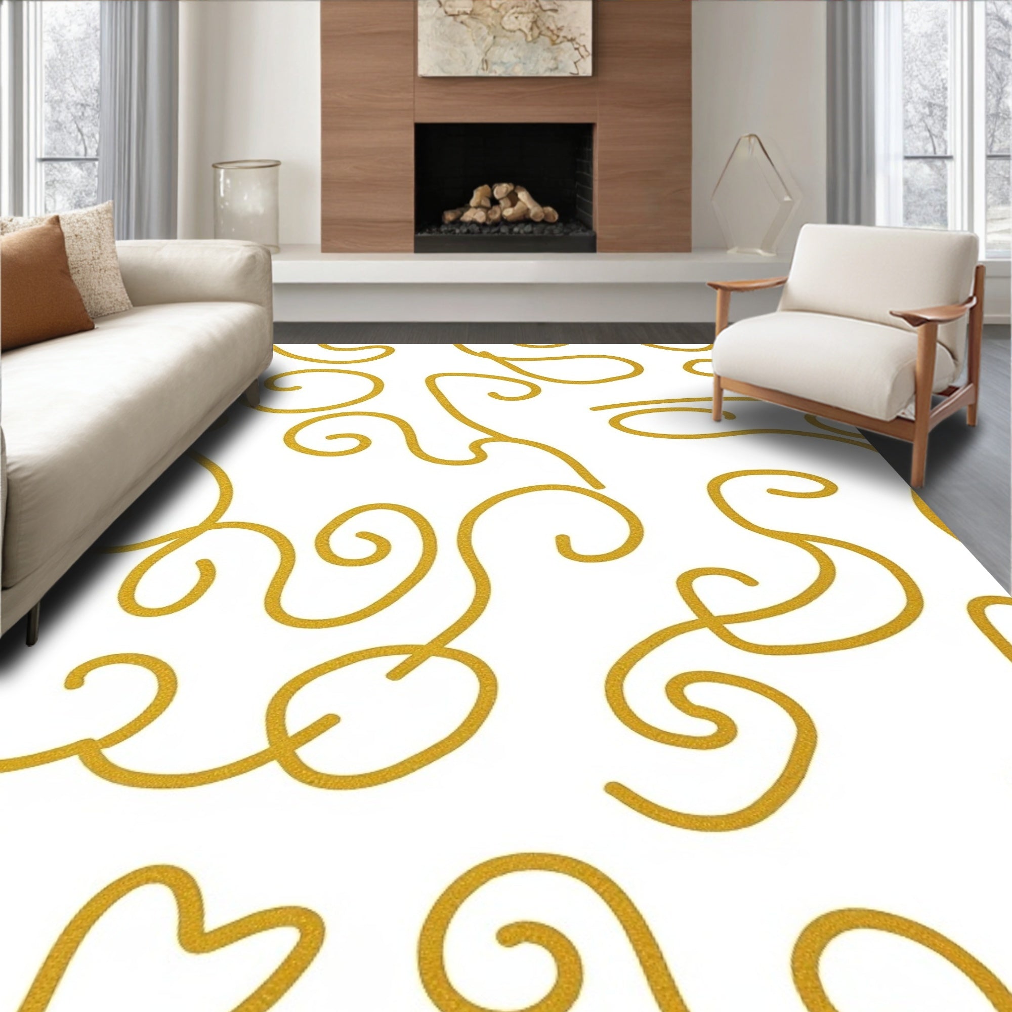 Gold Swirls Fluid Lines Rug