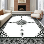 Black White Tribal Medallion Border Rug