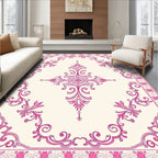 Classic Pink Floral Scroll Medallion Rug