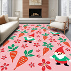 Whimsical Gnome Carrot Floral Pink Rug