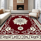 Ornate Bloom Emblem Crimson Area Rug