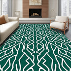 Deep Green Abstract Interlocking Lines Rug