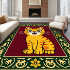 Retro Orange Striped Cat Floral Border Rug