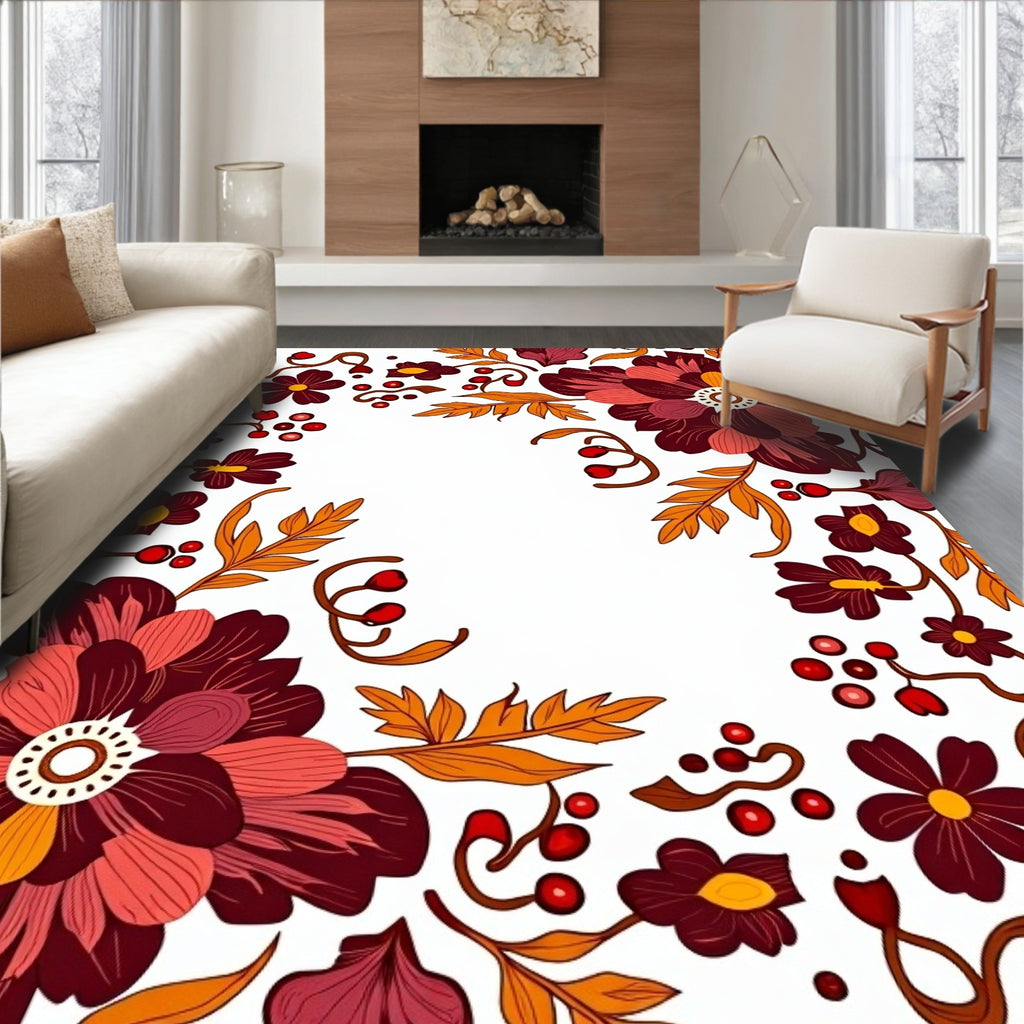 Crimson Floral Branches and BerriesRug Rug