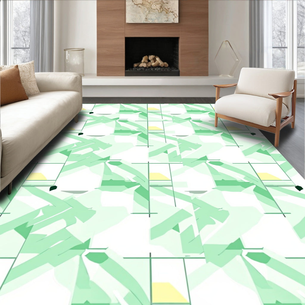 Layered Green Geometric Abstract Rug