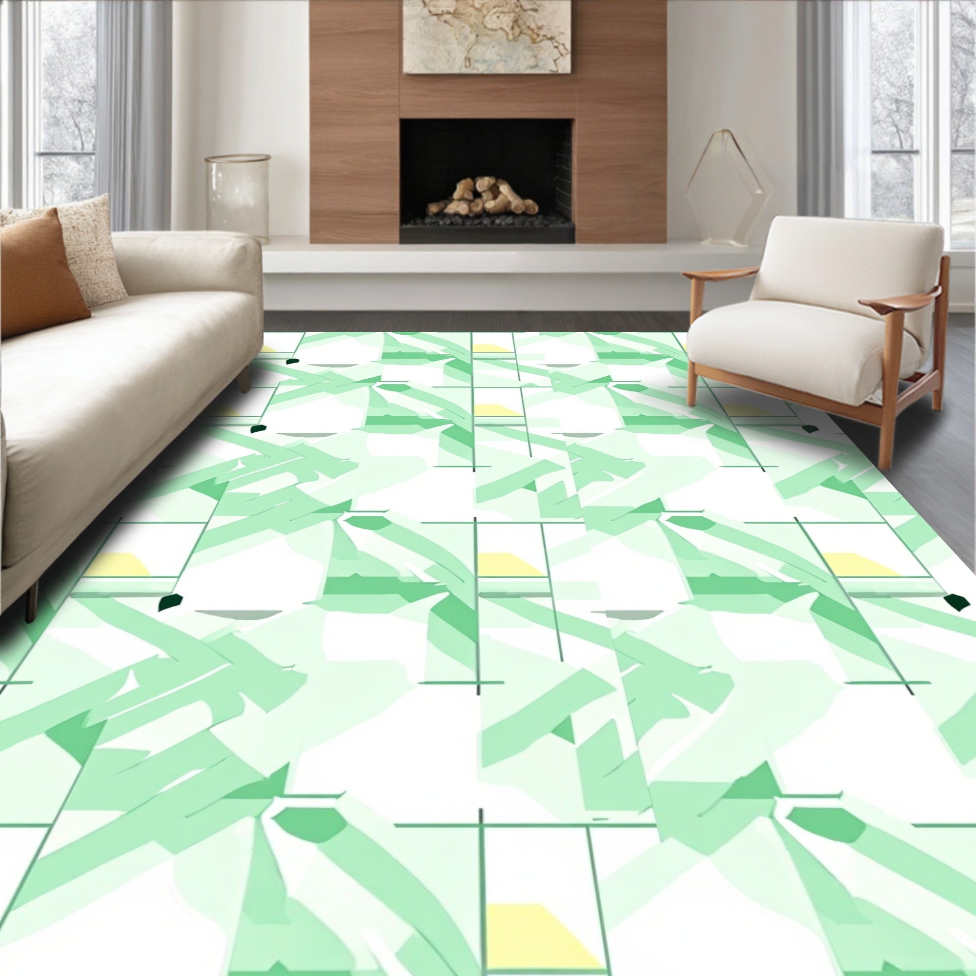 Layered Green Geometric Abstract Rug