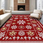 Deep Red Winter Snowflake Medallion Rug
