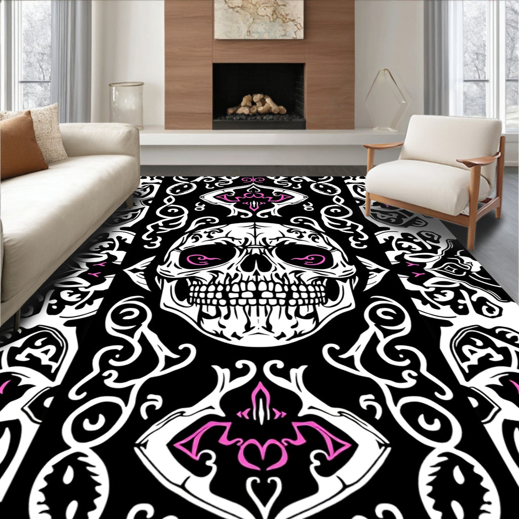 Gothic Skull Black Pink Accents Rug