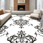 Black White Damask Scrollwork Accents Rug