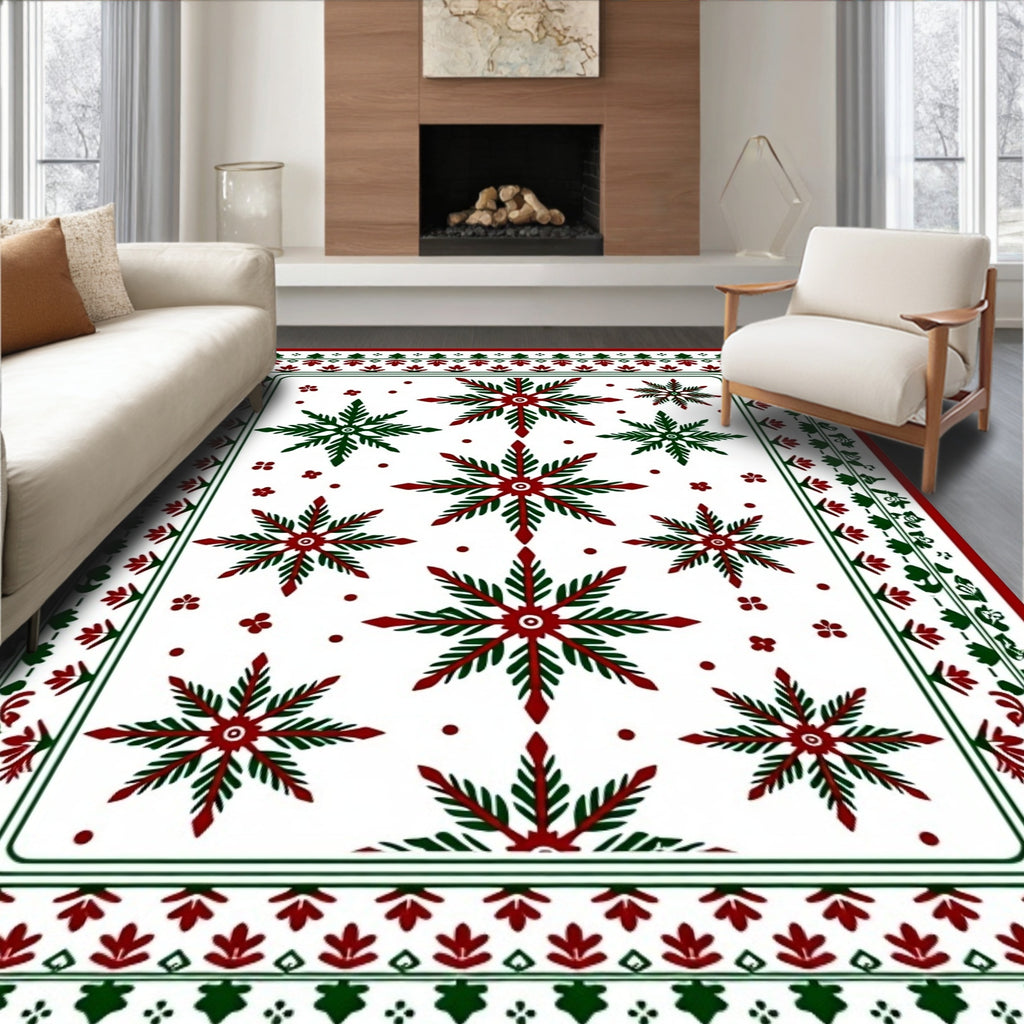 Crimson And Green Snowflake Medallion Rug