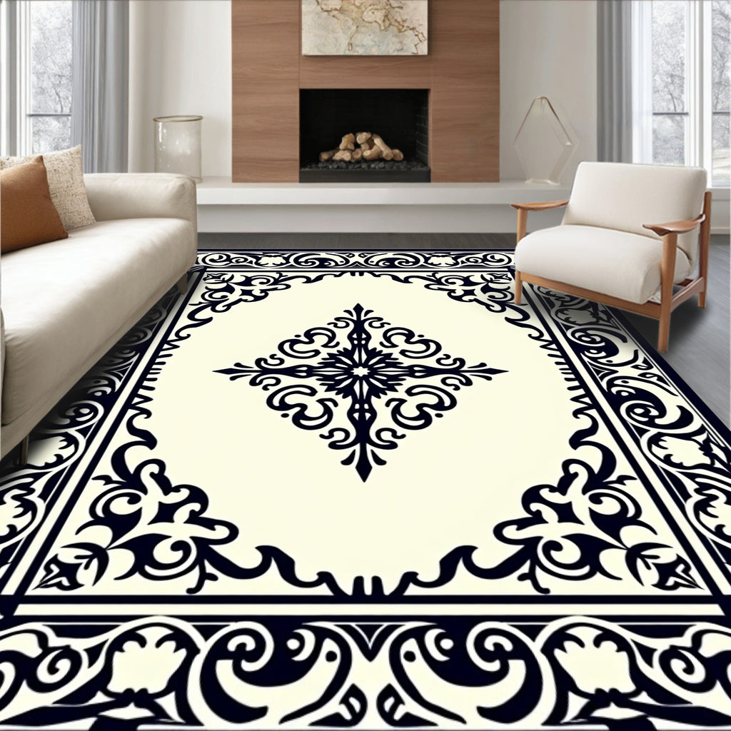 Black Ivory Classic Medallion Scroll Rug