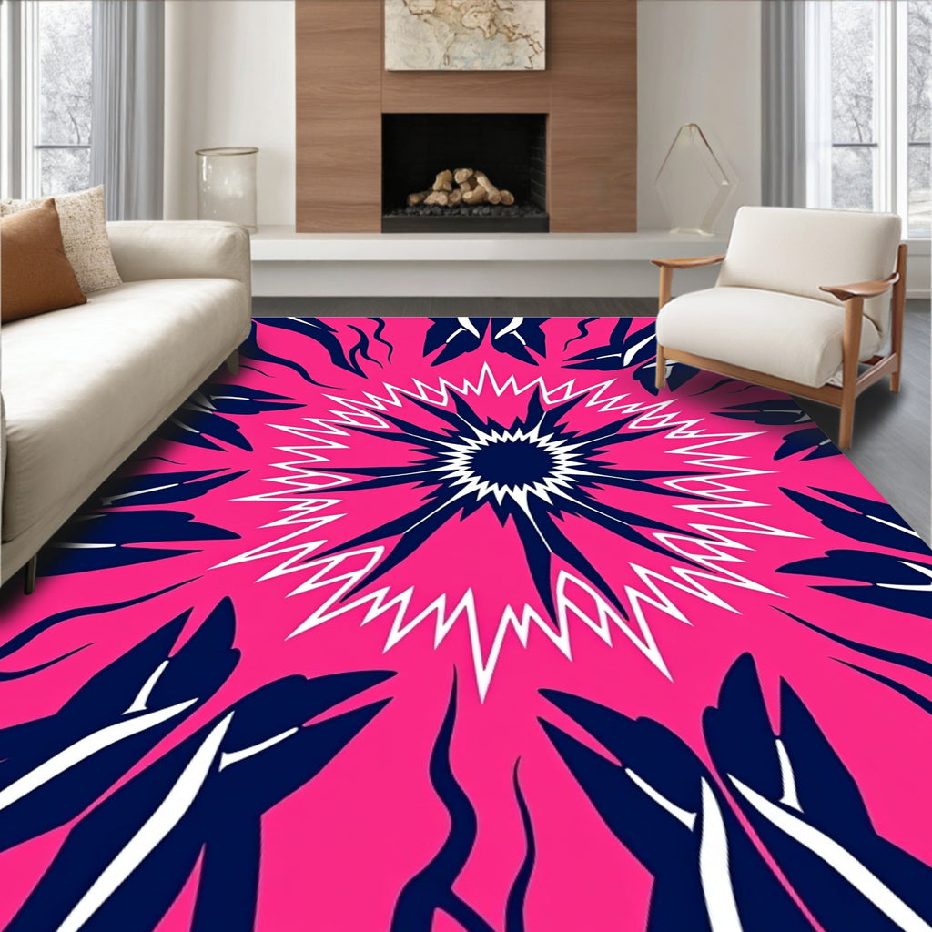 Radiant Floral Burst Pink Navy Rug