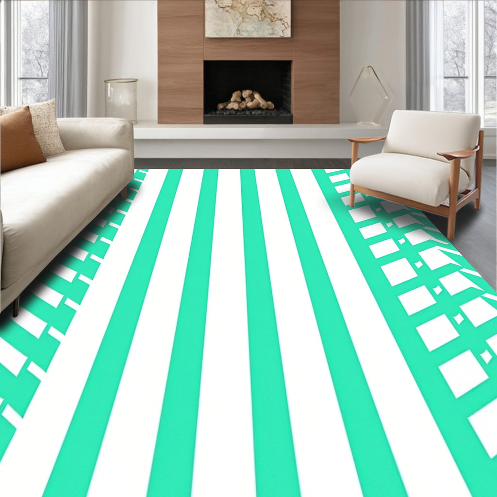 Cool Mint White Bold Stripe Rug