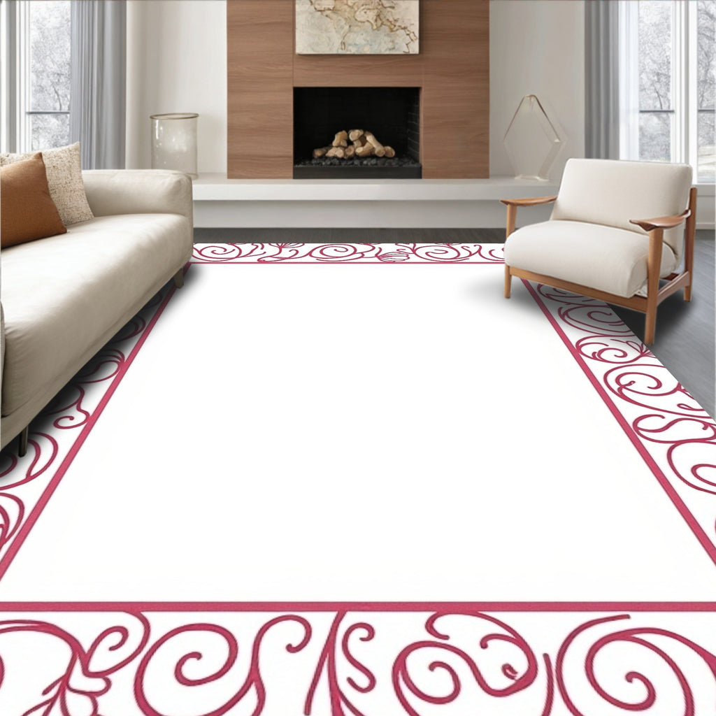 Whimsical Magenta Floral Swirl Border Rug