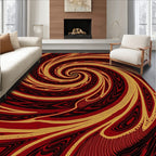 Crimson Gold Swirl Abstract Rug