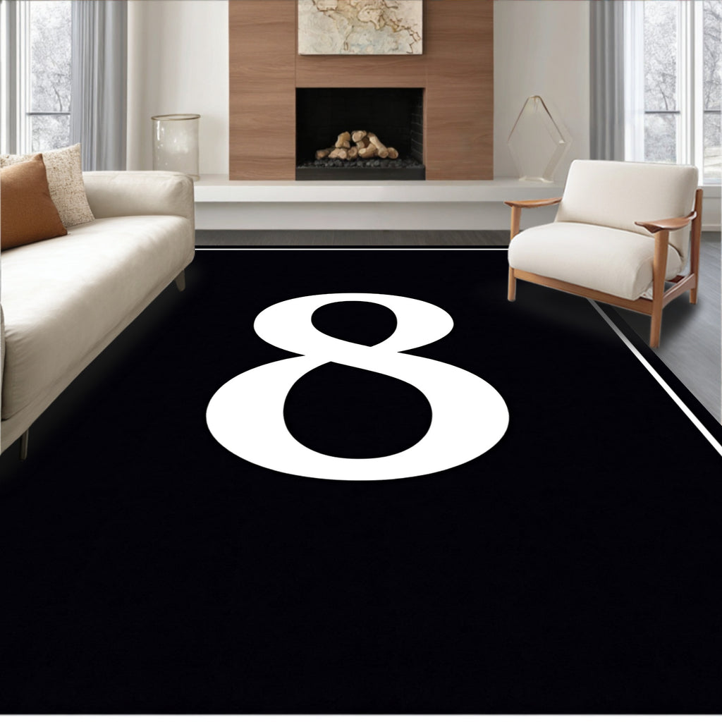 Bold Black White Number Eight Rug