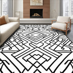Bold Black Geometric Interlocking Shapes Rug