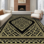 Geometric Gold Abstract Black Medallion Rug