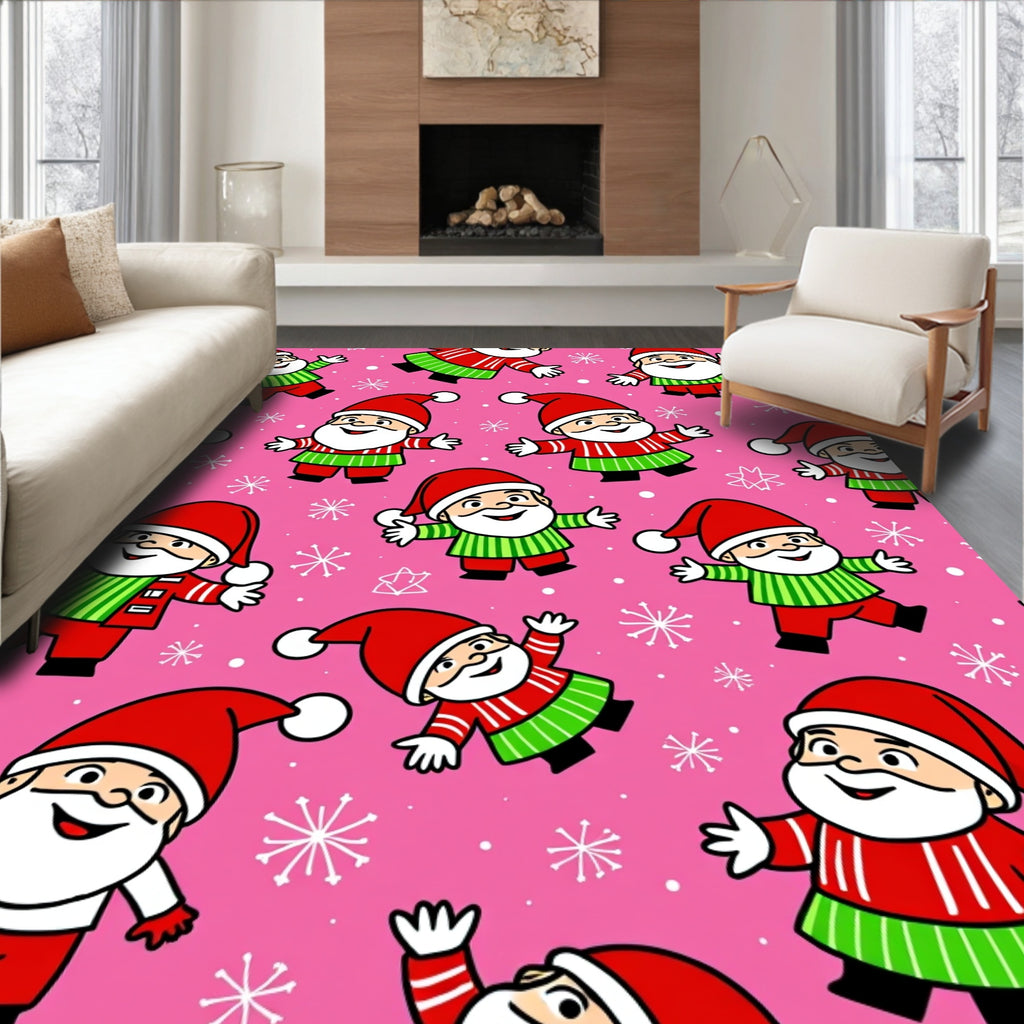 Pink Merry Santa Claus Snowflakes Rug
