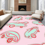 Retro Teal Pink Toy Car Collage Rug