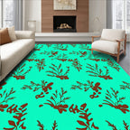 Aqua Brown Botanical Branch Arrangement Rug