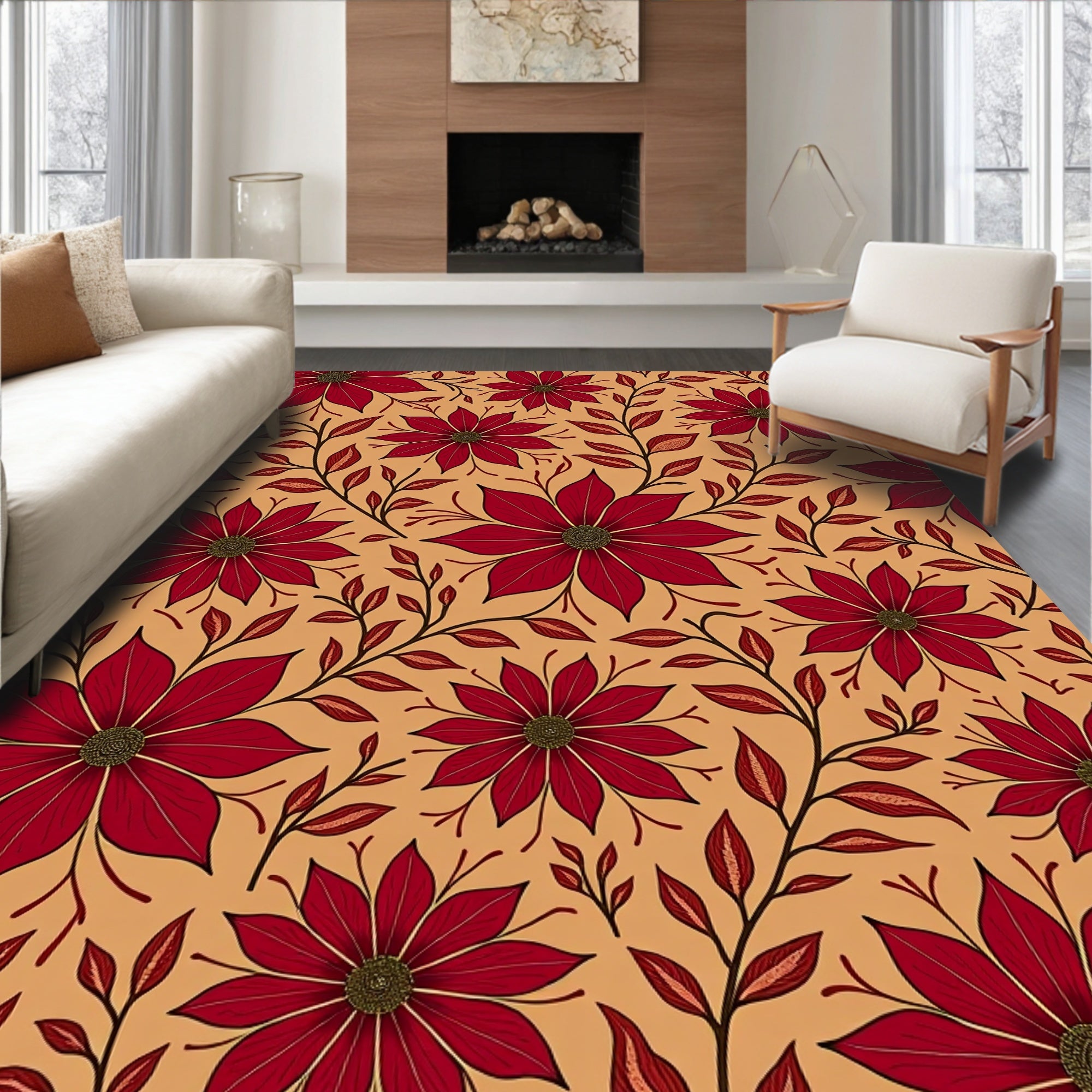 Crimson Floral Vine Meadow Rug