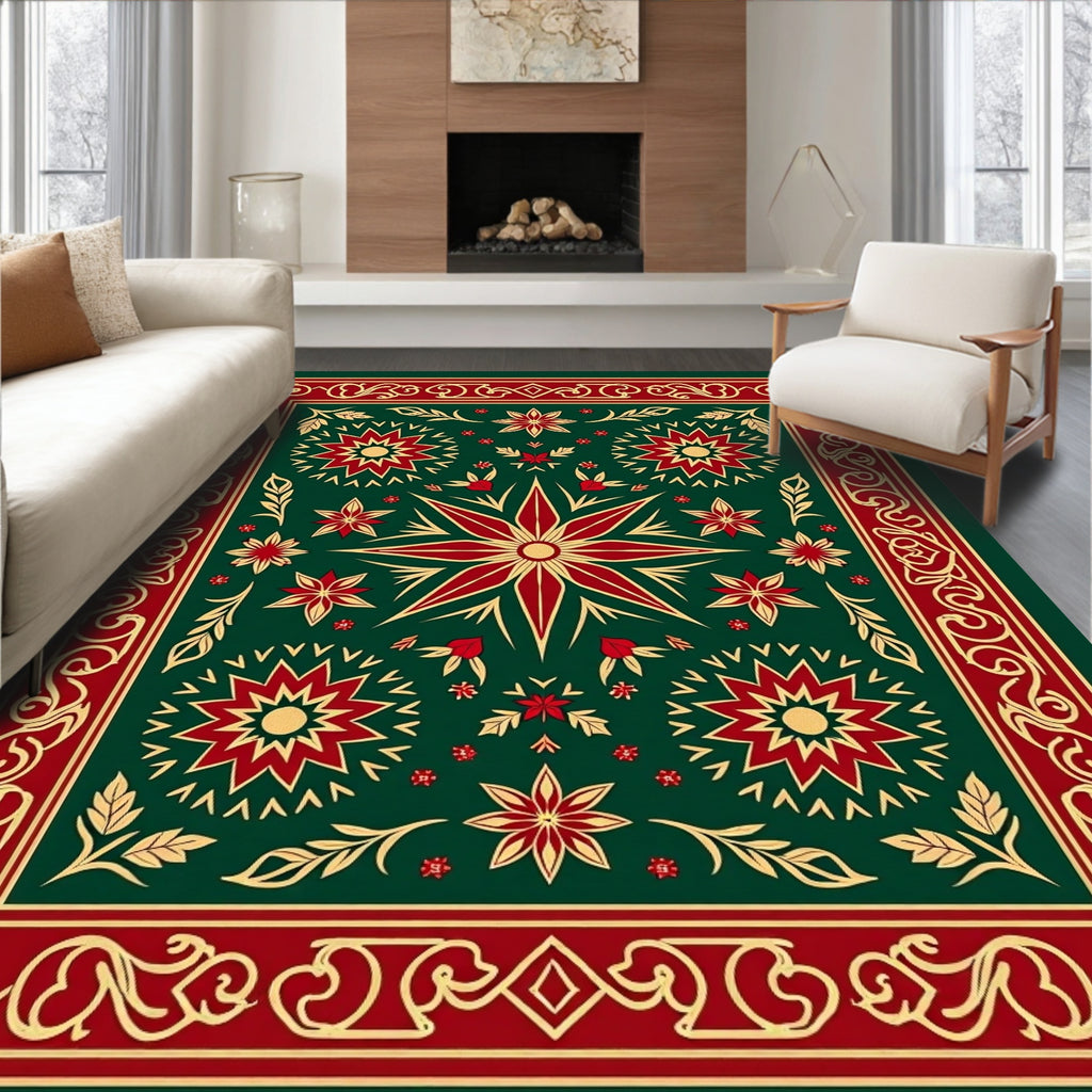 Emerald Red Medallion Floral Border Rug