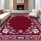 Crimson White Floral Scroll Border Rug