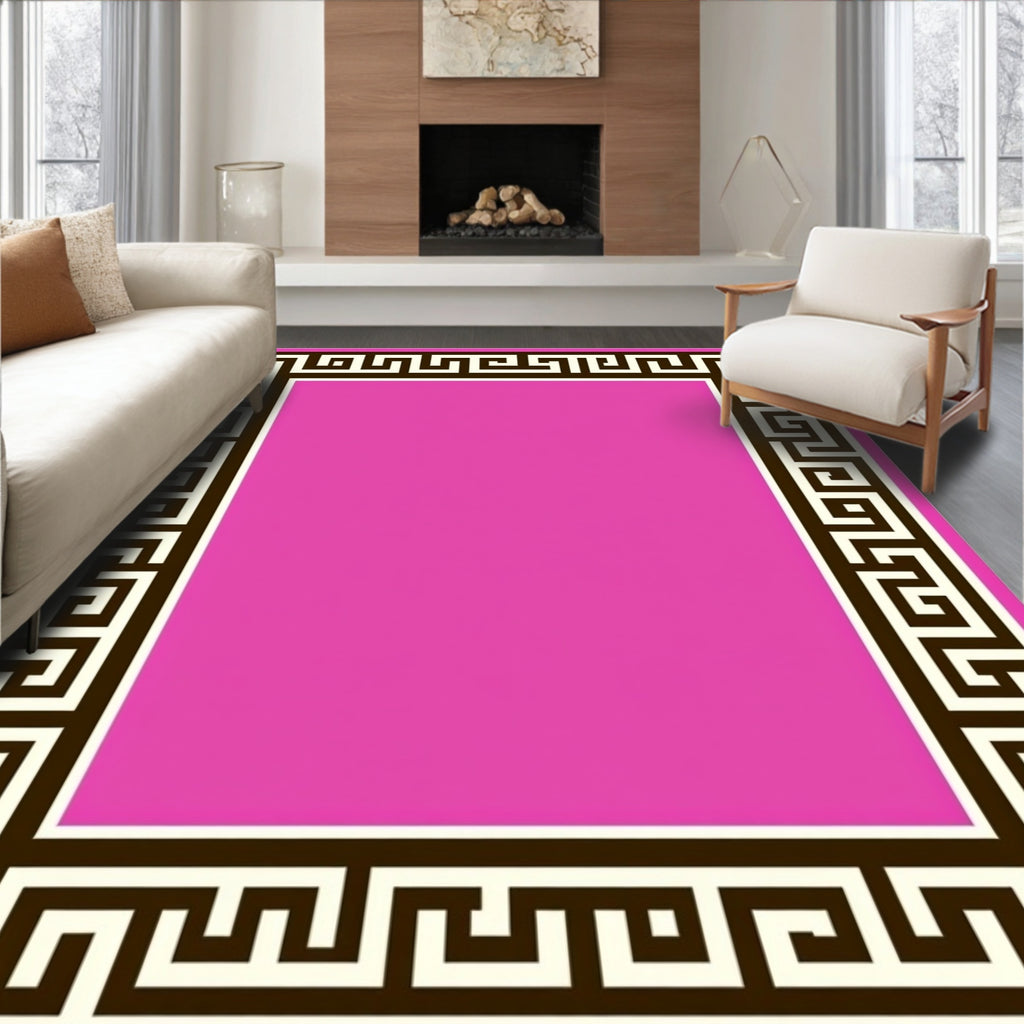 Pink Greek Key Border Rug