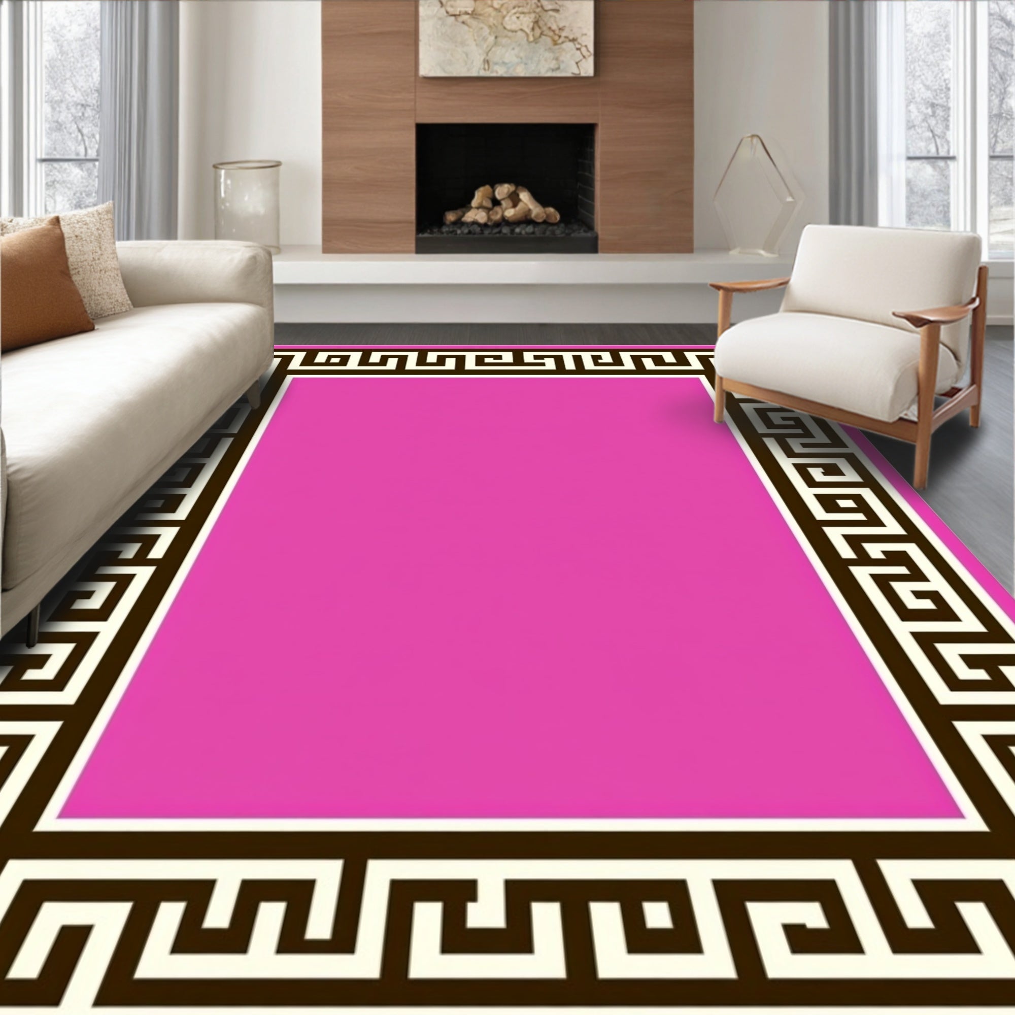 Pink Greek Key Border Rug