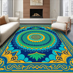 Vibrant Blue Green Sunburst Medallion Rug