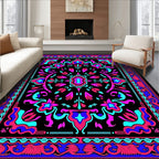Vibrant Magenta Blue Floral Mandala Rug