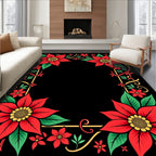 Red Poinsettia Floral Frame Rug