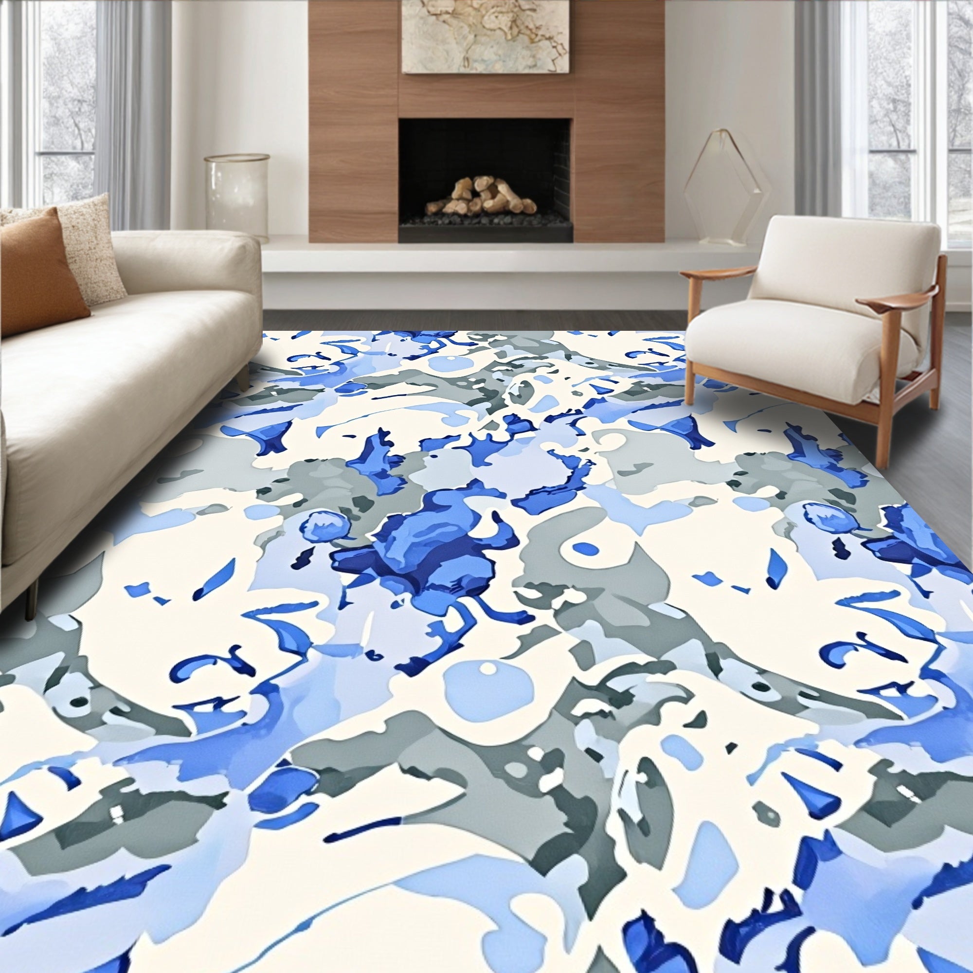 Blue Camo Abstract Flow Rug