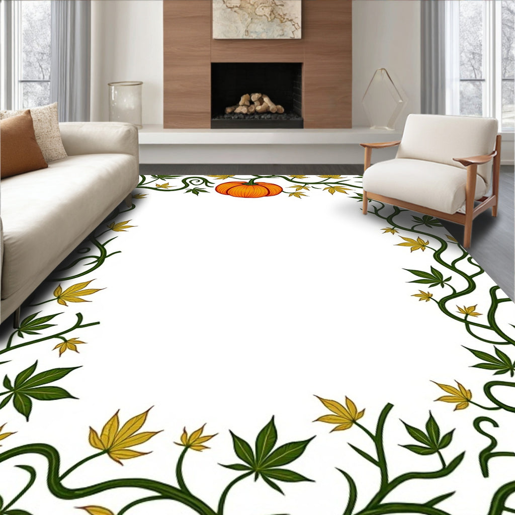 Autumn Harvest Pumpkin Vine Border Rug