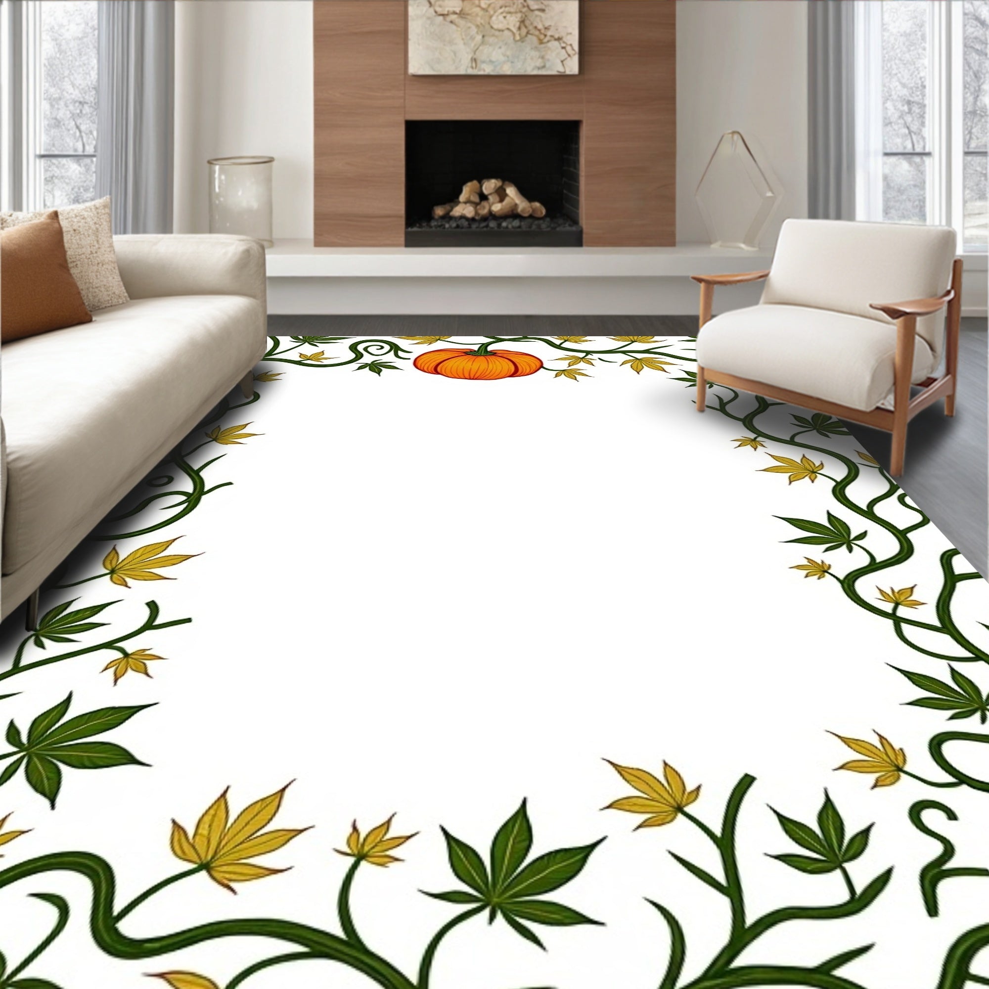 Autumn Harvest Pumpkin Vine Border Rug