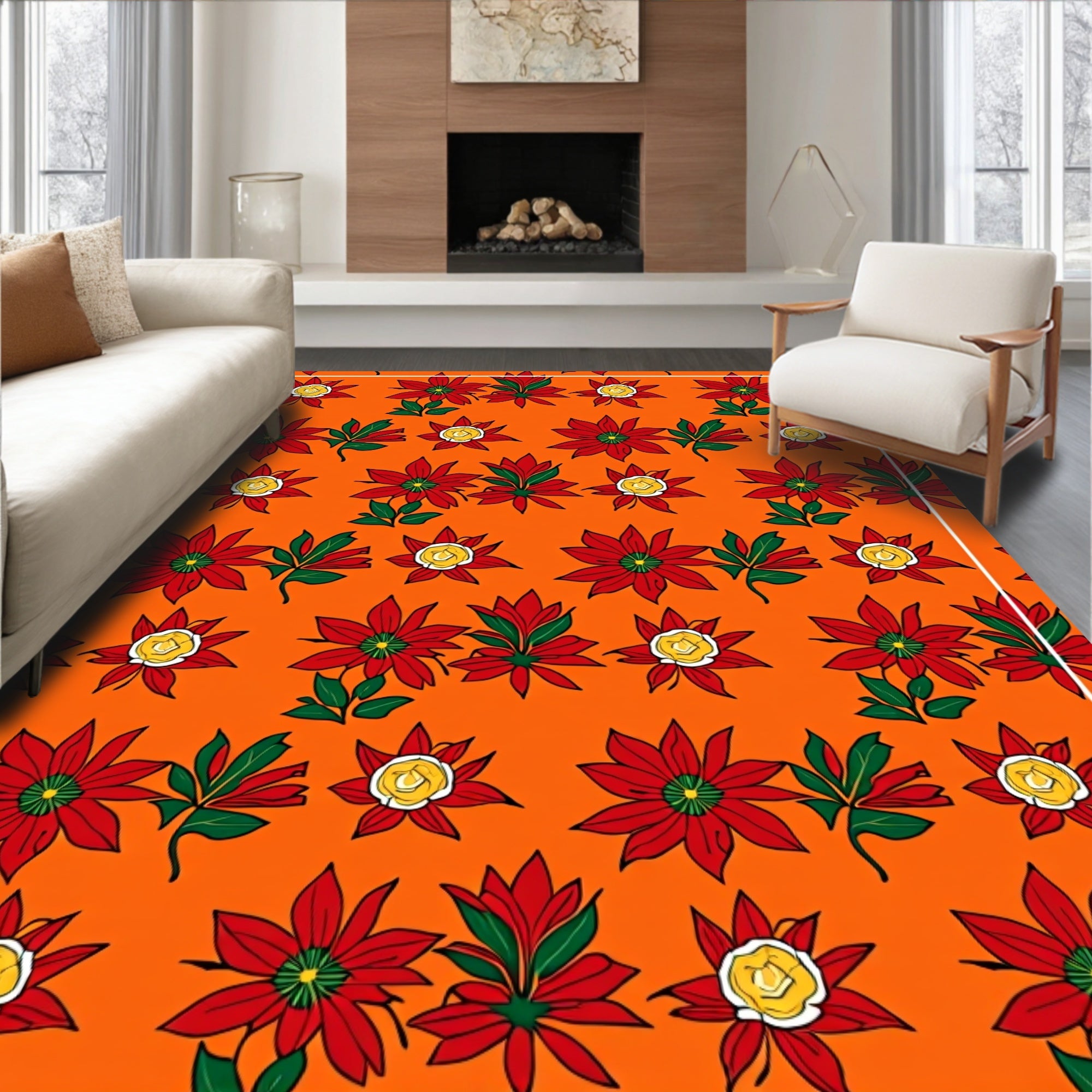 Vibrant Red Poinsettia Garden Rug