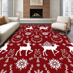 Crimson White Reindeer Snowflake Garland Rug
